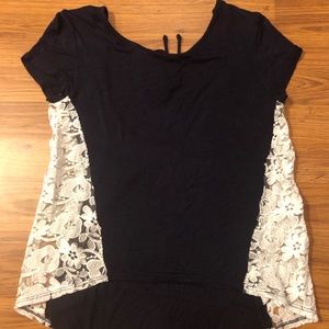 Cute navy top with white lace on sides